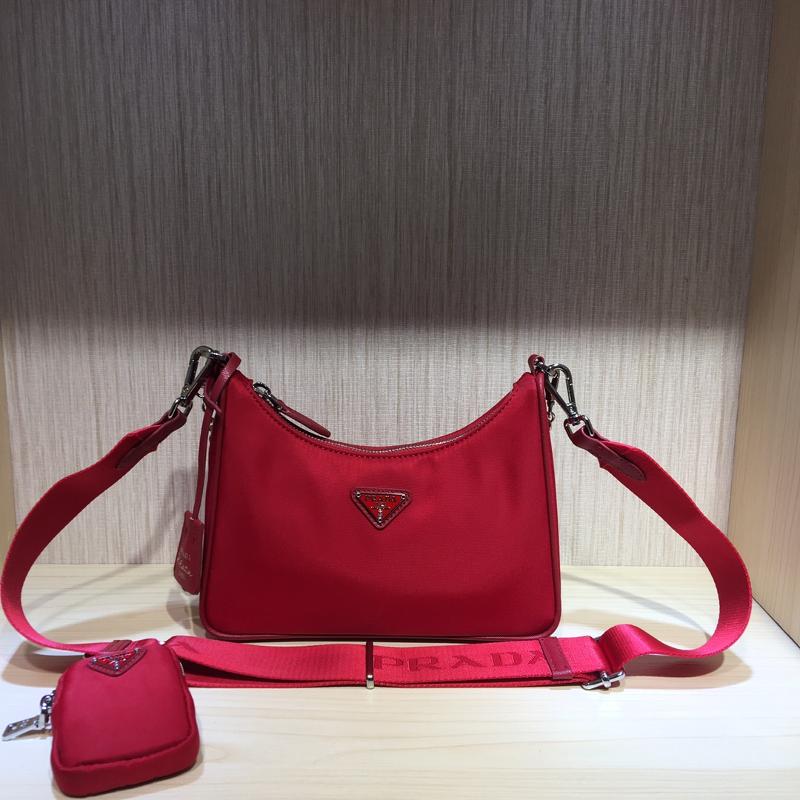 Prada 1BH204 nylon fabric with leather in bright red